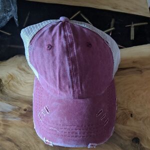 Distressed red ponytail hat NEW